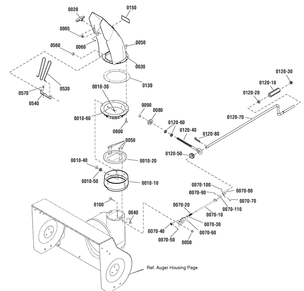 Discharge Chute Group Diagram and Parts List for 1695857-MH61900 2010 Briggs and Stratton Snow Blower
